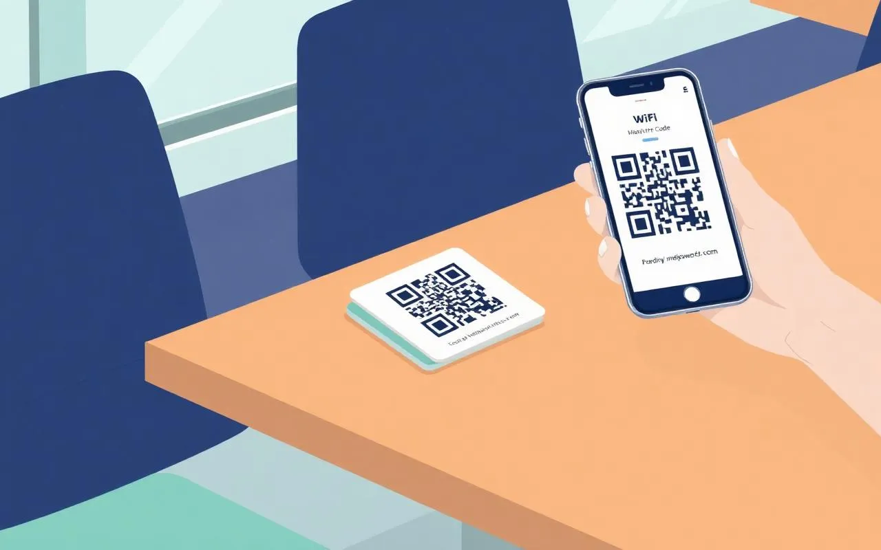 Phone scanning a printed WiFi QR code
