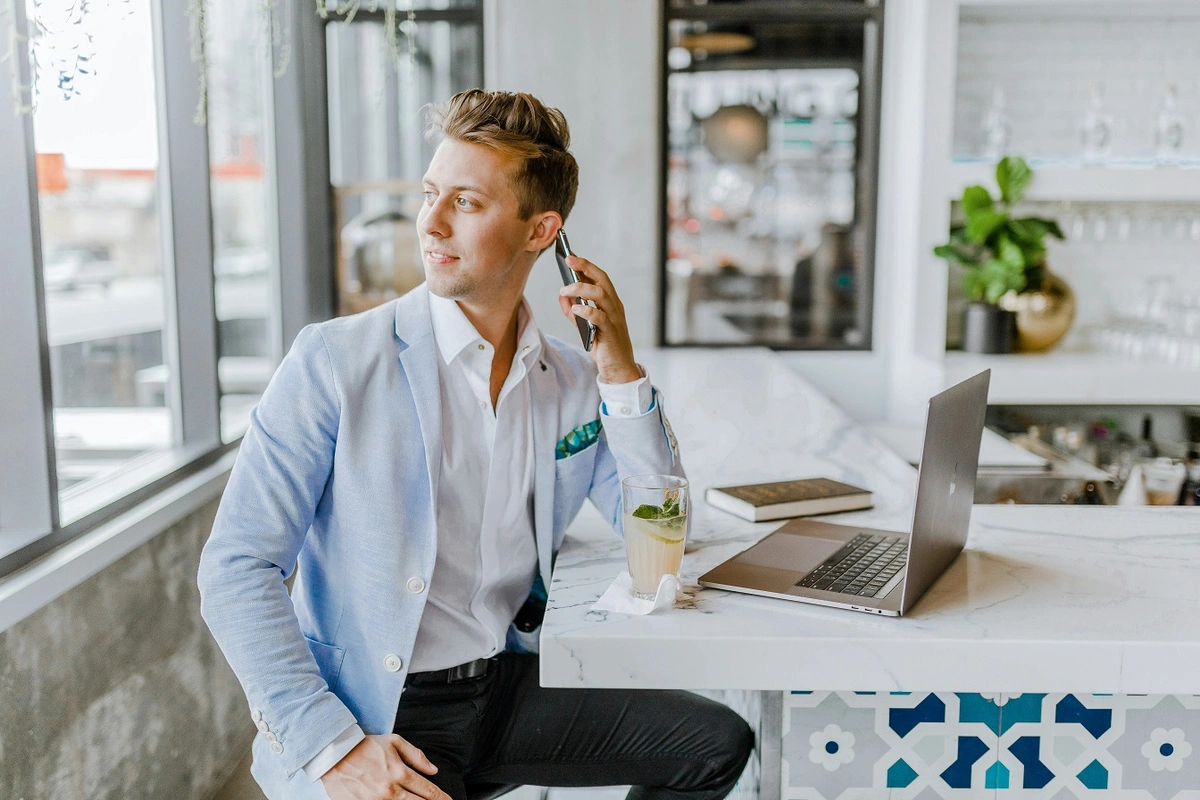 Man in suit on phone