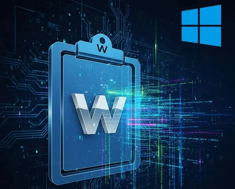 clipboard with the letter "w" on it and the windows operating system logo in the corner