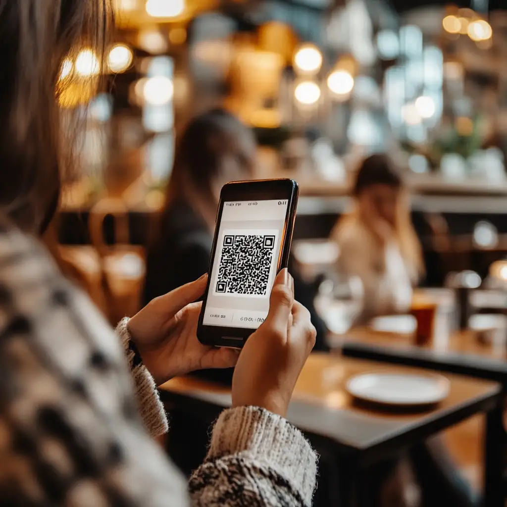 Person at restaurant scanning QR code