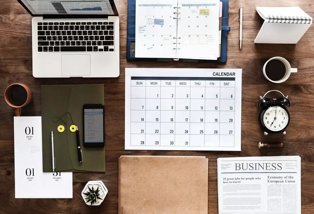 Desk with Computer and Calendar