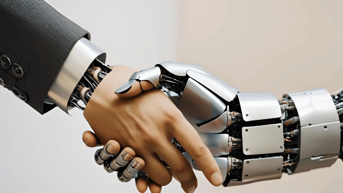 Robot and human shaking hands