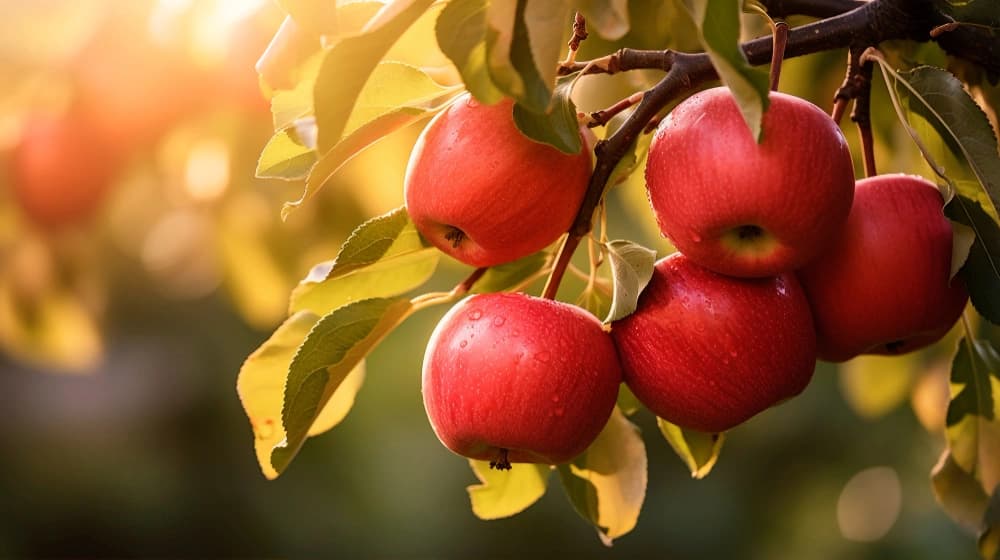 Apples on branches in sunlight