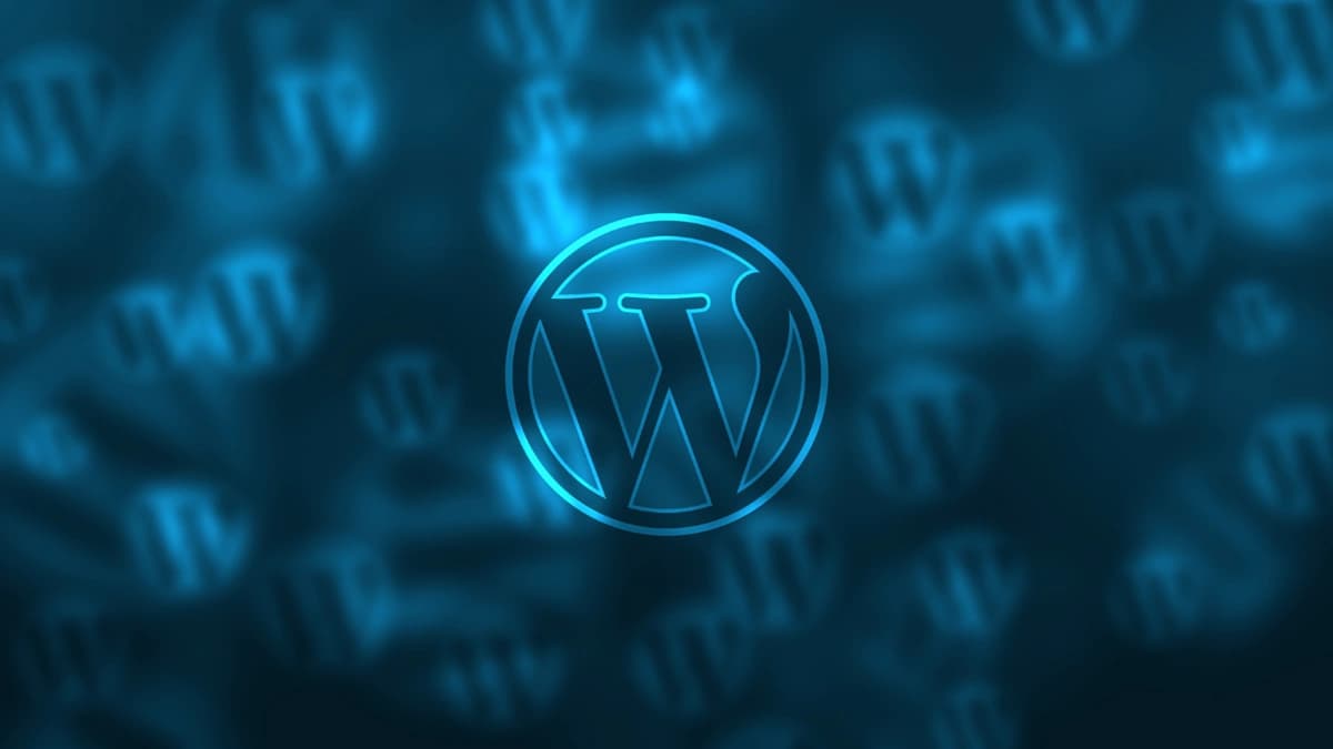 WordPress logo with background of WordPress logos
