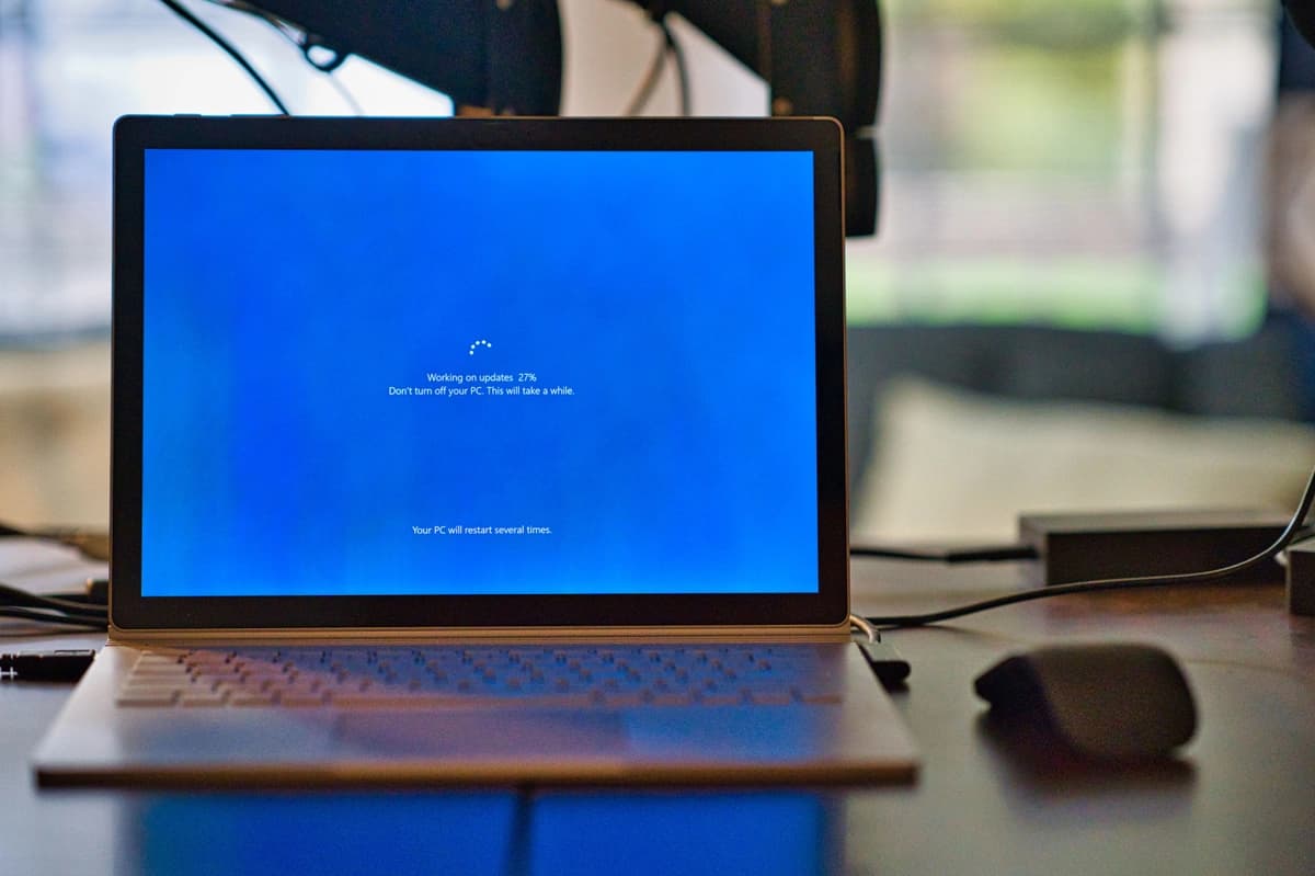 Microsoft Windows updating on a laptop