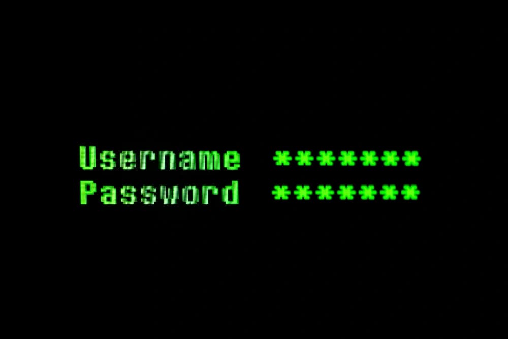 username and password in green lettering