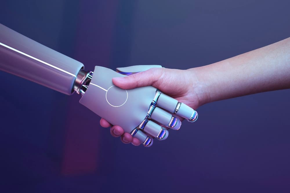 Robot and human shaking hands