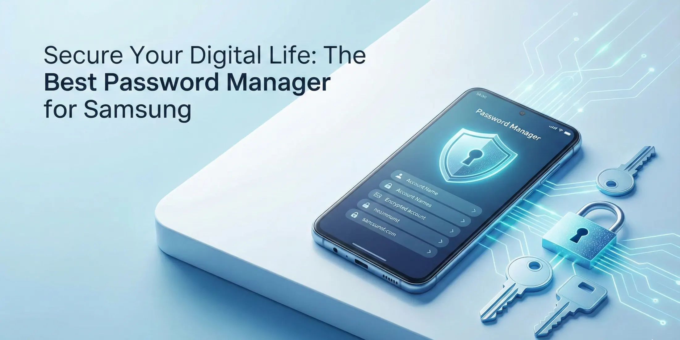samsung phone beside keys and locked symbol