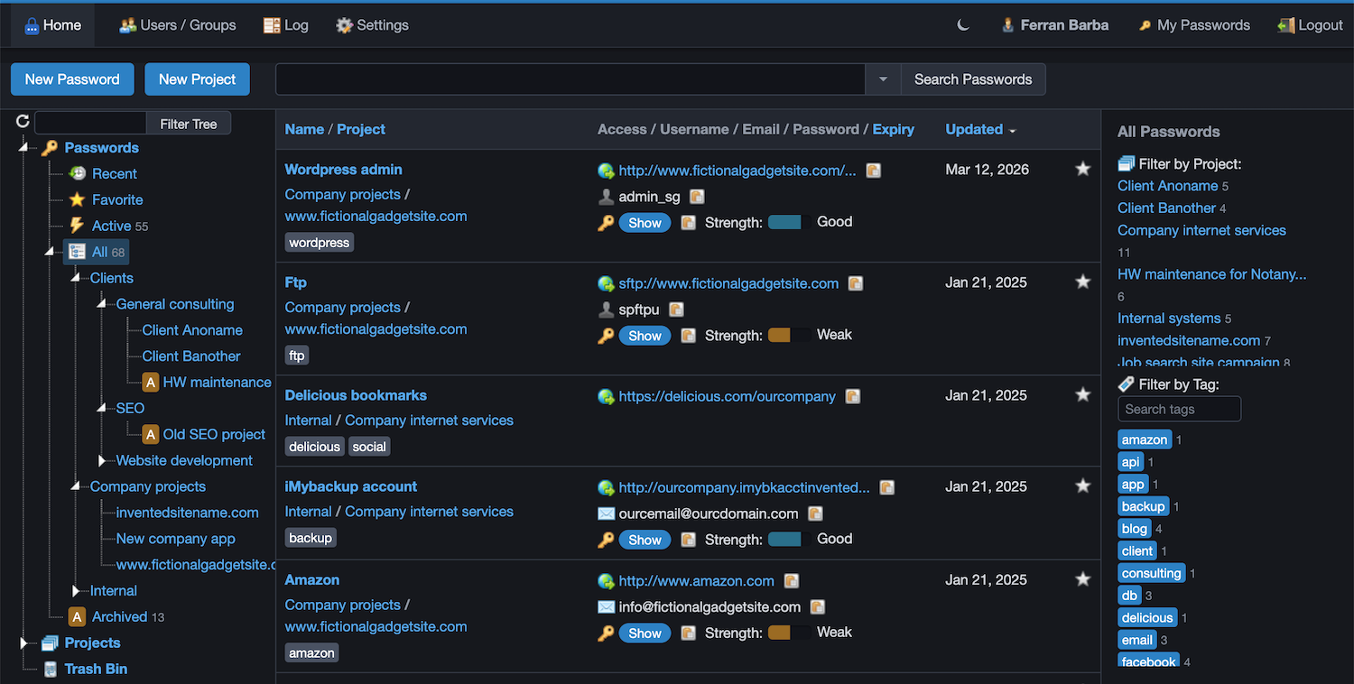 the team password manager interface in darkmode