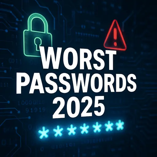 Worst passwords 2025 with lock, exclamation point, and asterisk symbols